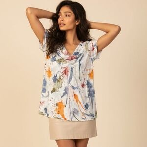Anthropologie Y2k Vintage 2000 Deletta Artsy Tunic Shirt Pleated Paint Splatter